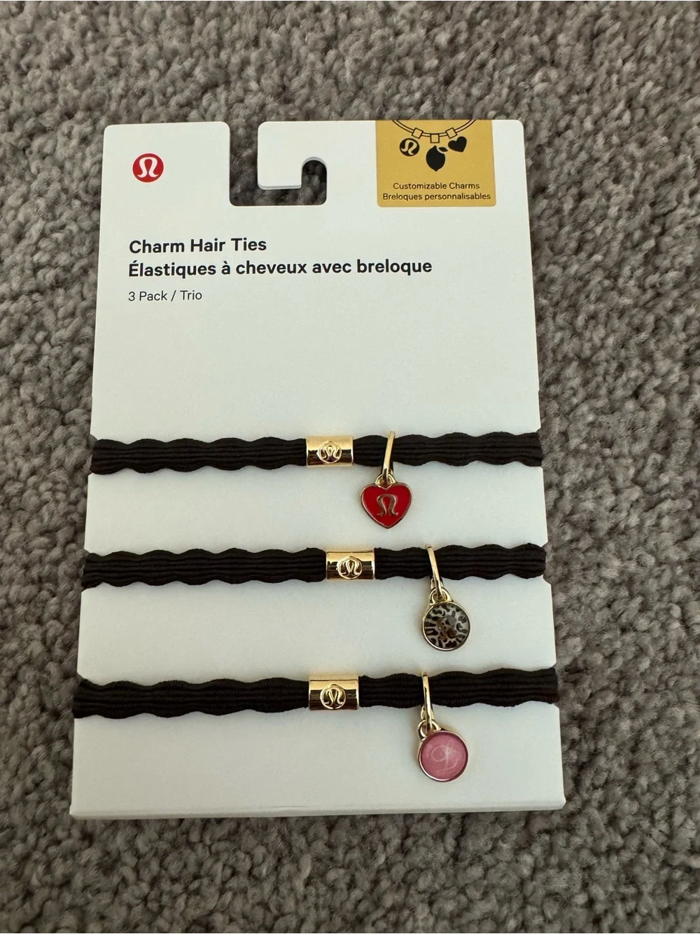 Lululemon Charm Hair Ties - 3 Pack/Trio- French Press/Gold